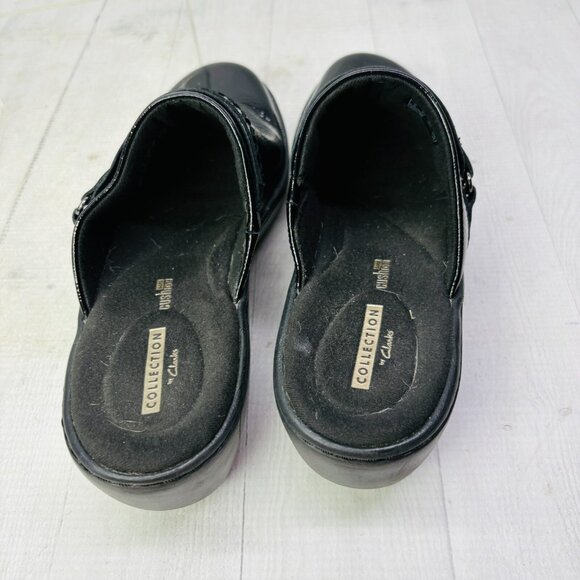 Clarks Womens Delana Amber Clog Black Patent Leather Shoes Slip On Size 8.5 - Picture 7 of 11